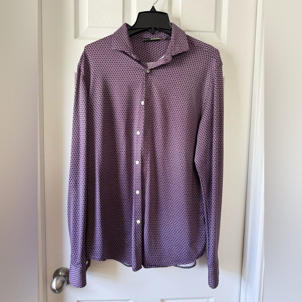 Murano Men's Purple Geometric Button Down Shirt